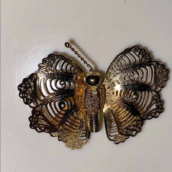 VINTAGE wired textured Gold Dragonfly Brooch - Picture 3 of 4